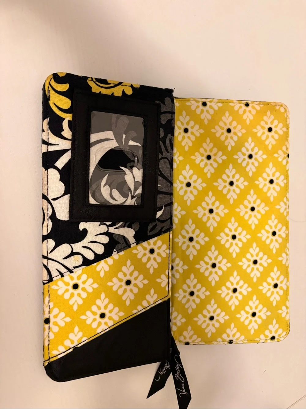 Vera Bradley Black, Yellow & Gray Quilted Floral Zip Wallet